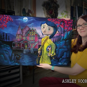 ORIGINAL Coraline's mit echten Knopfaugen - Ölgemälde