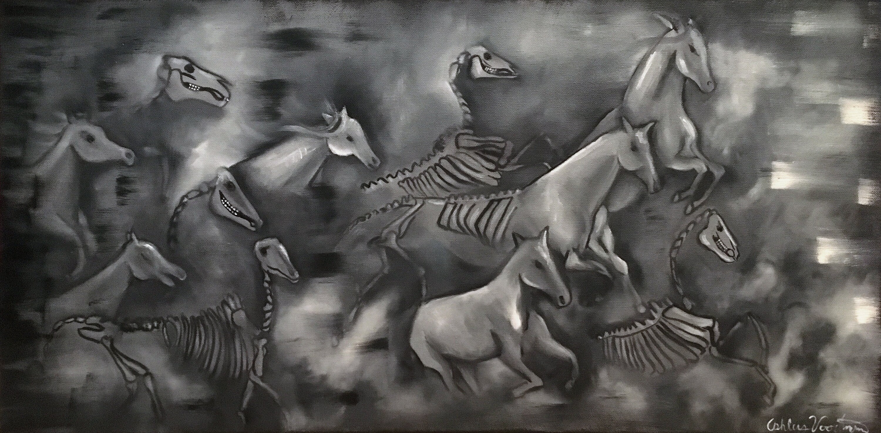 Horse Skeletons Painting Original Hand Painted Oil Painting Etsy