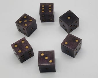 Deep Cherry & Gold D6 Dice Set – Handmade Artisan Resin Dice – Gold Pips – Set of 6