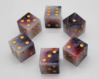 Handmade Resin D6 Dice Set – Stone/Geode Inspired | Sharp Edge Dice | Set of 6 Six-Sided Dice