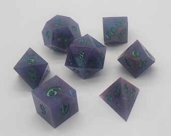 Handmade Resin Dice Set – Prismatic Tide - Shimmering Dice with Pearl Green Ink