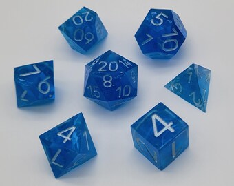 Tidecaller's Current | Blue Ocean Resin Dice with Pearl White Ink | Fantasy DND Dice