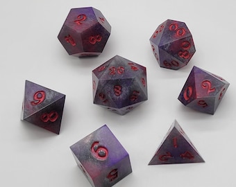 Handmade Resin Dice - "Forged Twilight" Steel Dusted with Red and Purple