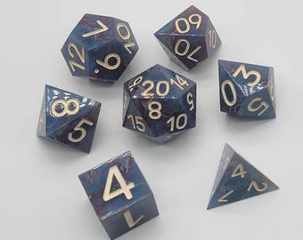 Handmade Resin Dice Set: Midnight Ember, Blue Red Purple Swirl