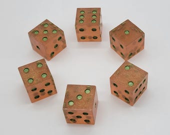 Chameleon Color Shift D6 Dice Set – Golden Yellow, Green & Blue – Handmade Resin Dice – Pearlized Green Pips – Set of 6