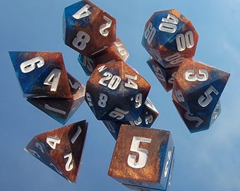 Handmade Resin Dice Set - StormCopper Horizon - One of a Kind