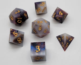 Handmade Resin Dice – Stone-Inspired Set with Gold Ink | One of a Kind RPG Dice