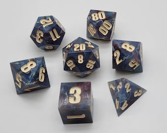 Handmade Resin Dice Set: Storm of Aether - Blue, Red, and White