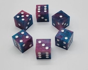 Handmade Blue & Pink Swirl D6 Dice Set | One-of-a-Kind Artisan Resin Dice | Simultaneous Pour Technique