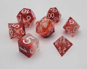 Handmade Resin Dice Set – “Crimson Veil” (One of a Kind Blood Drip Design)