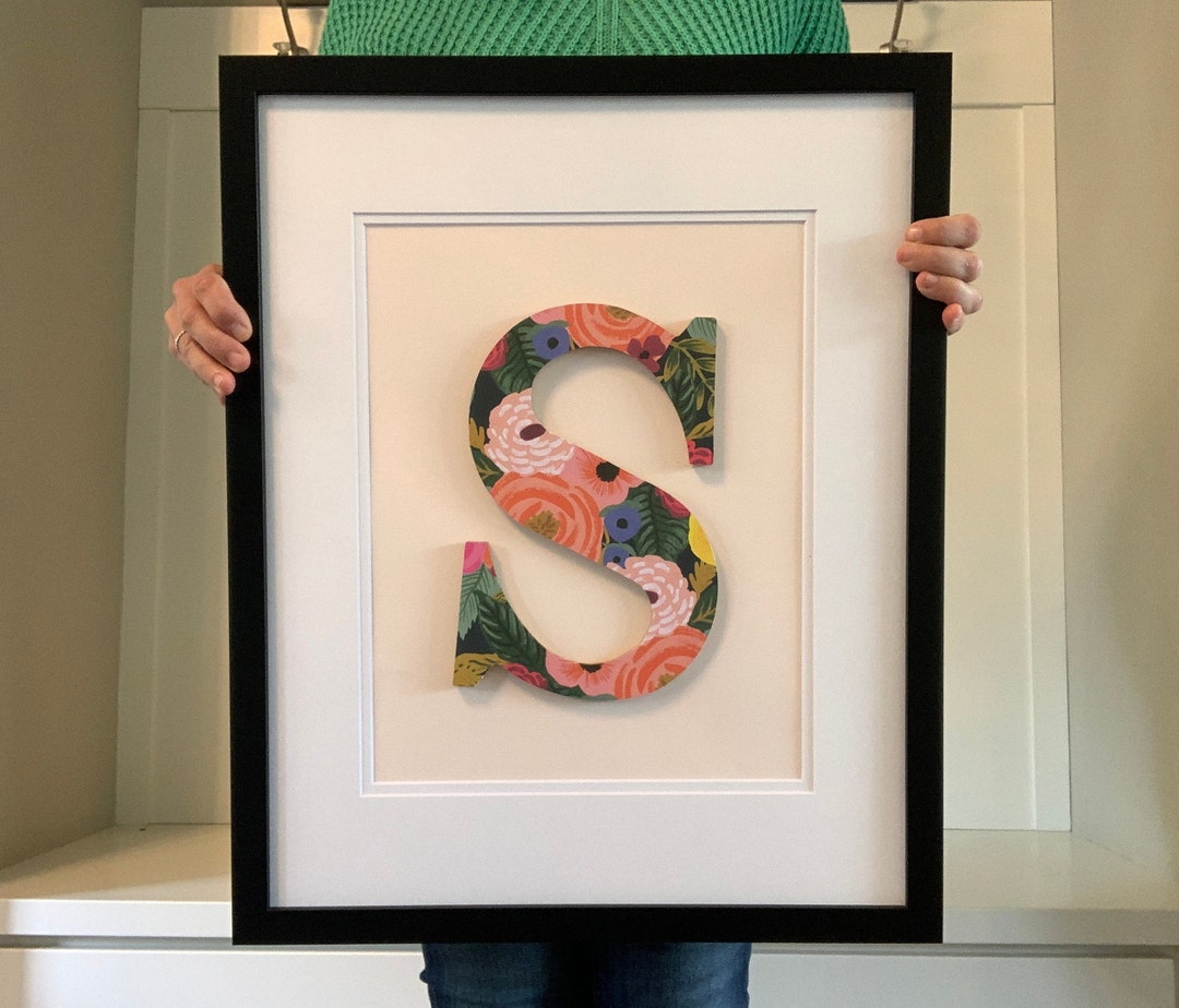 Girls Floral Initial Decor, Framed Kids Room Monogram, Personalized ...