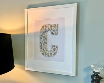 Floral Fabric Initial, Framed Nursery Monogram, Girls Room Decor