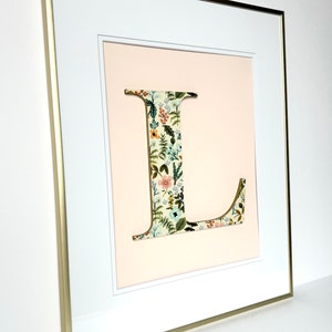 Floral Nursery Letter for Baby Girl, Rifle Paper Co Print, &quot;Herb Garden in Cream&quot; Fabric Initial, Framed Girls Room Name Decor, 18x22