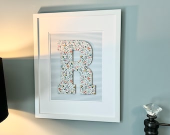 Floral letters for nursery, Rifle Paper co pattern, framed initial wall hanging for girls room, 18x22