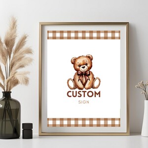 Modello di cartello personalizzato per la festa dell'orso coccoloso, per il tema dell'orso, cartello personalizzato per la festa del bosco, cartello modificabile per la festa del primo orso