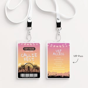 Sjabloon VIP-pas muziekfestival voor festivalthema Verjaardagsfeestje Aangepaste VIP-pas voor muziekfeest Bewerkbare VIP-pas toegang Muziekfeest
