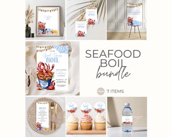 Seafood Boil Birthday Party Template Bundle For Food Feast Theme Party Party Decor Printable For Seafood Party Editable Template Bundle