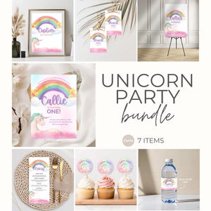 Unicorn Birthday Party Template Bundle For Rainbow Theme Party Party Decor Printable For Magical Unicorn Party Editable Template Bundle