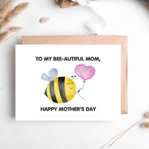 Belle carte de voeux numérique pour maman, thème abeille, cadeau pour maman, carte imprimable pour la fête des mères, carte de voeux drôle pour maman, cadeau pour maman