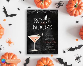 Bearbeitbare Halloween-Einladungsvorlage für Erwachsene | Gruselige Party einladen | Boos und Booze Printable Download | DIY Halloween Party Einladungen