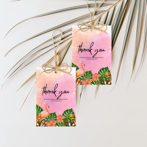 Flamingo Party Favor Tag Printable For Tropical Theme Party Thank You Tag For Luau Party Custom Gift Tag Template For Summer Birthday Party