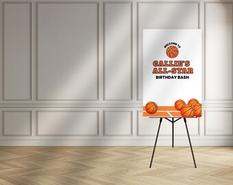 Basketball Willkommen Beschilderung Vorlage für Sport Thema Geburtstag Staffelei Zeichen Vorlage für Ball Party Beschilderung Dekor für Basketball Party