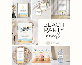 Beach Birthday Party Template Bundle For Summer Theme Party Party Decor Printable For Beach Party Editable Template Bundle For Seaside Party