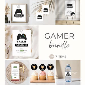 Minimalistische gamer verjaardagsfeestje sjabloonbundel voor console thema Party Party Decor afdrukbaar voor videogame partij bewerkbare sjabloonbundel