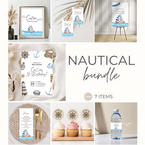 Nautical Birthday Party Template Bundle For Sailboat Theme Party Party Decor Printable For Marine Party Editable Template Bundle