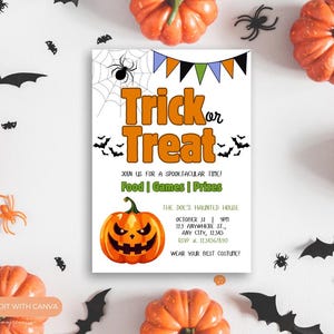 Editable Trick or Treat Invitation Template | Halloween Party Invite | Customizable Kid&#39;s Halloween Party Invite Digital Download