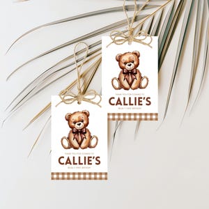Classic Bear Favor Tag Printable For Bear Theme Party Thank You Tag For Cuddly Bear Gift Tag Template For Woodland Birthday Party