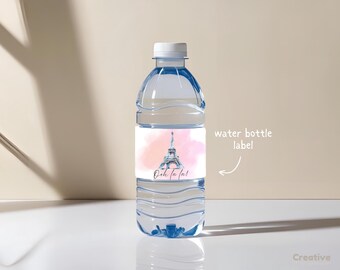 Paris Party Bottle Label Template For Travel Theme Birthday Party Water Bottle Wrap For Parisian Birthday Party Bottle Minimalist Paris