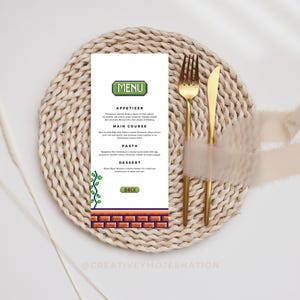 Modèle de carte de menu de joueur minimaliste pour thème de console Carte de menu personnalisée pour fête de joueur Carte de menu de nourriture pour fête d'anniversaire de jeu vidéo