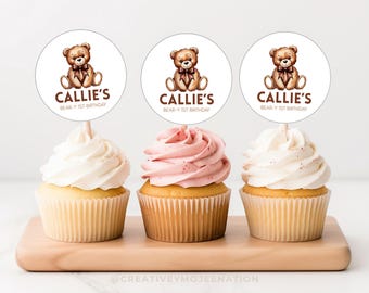 Classic Bear Cupcake Topper For Bear Theme Party Decoration For Brown Bear Party DIY Cupcake Topper Woodland Theme Party Cupcake Printable