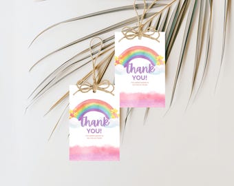 Einhorn Party Favor Tag druckbar für Regenbogen Einhorn Thema Party Danke Tag für wunderliche Party benutzerdefinierte Geschenkanhänger Glanz Party