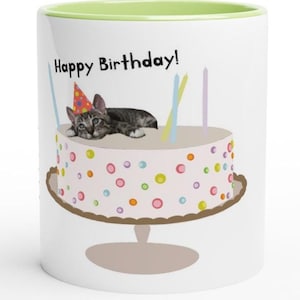 Niedliche alles- Gute zum Geburtstagkatzenbecher | Geburtstags-Keramikbecher für Katzenliebhaber, niedliches und einzigartiges Geschenk für Geburtstage, entzückendes Katzen-Geburtstagsgeschenk