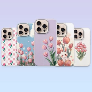 Spring Flowers-telefoonhoesje Pink Tulips Cover voor iPhone 16Pro, 15, 14, 13, 12, Samsung S25Ultra, S24Fe, S23, S21, A55, A54, A35 Pixel 9