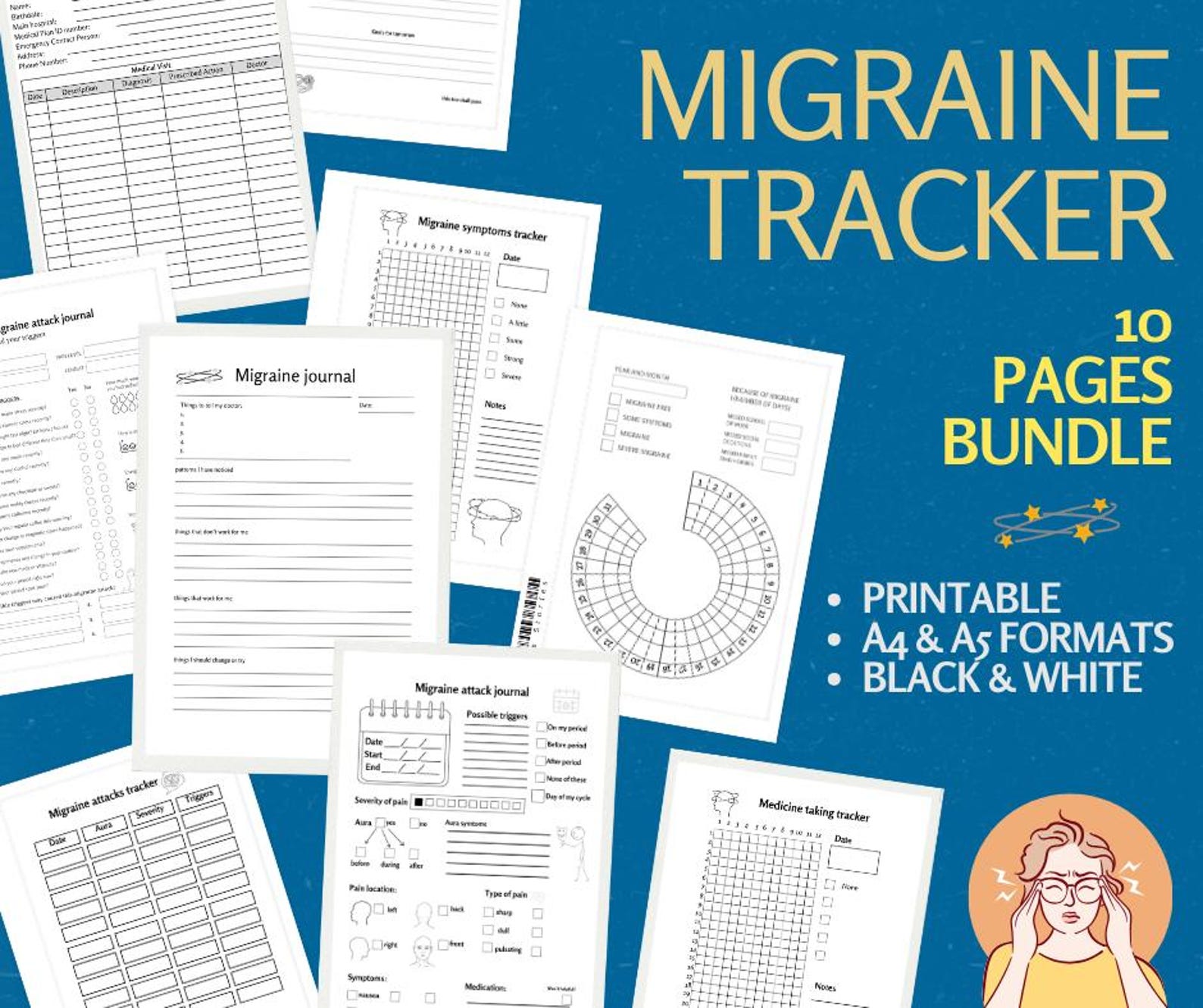 Migraine Tracker Printable Migraine Journal Headache Log Chronic Pain