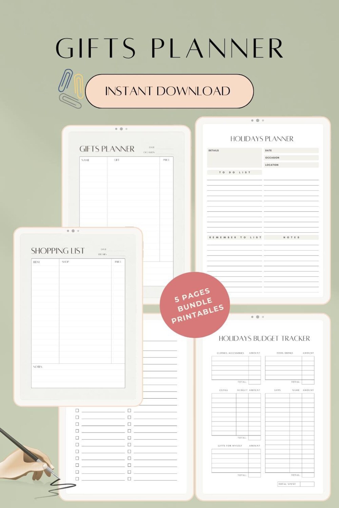 Holiday Shopping List Template Christmas Gift Planner Printable Instant ...