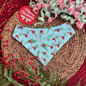 Christmas Dog Bandana - Reversible Holiday Pet Scarf with Robins & Starry Snow Pattern - Winter Dog Accessory