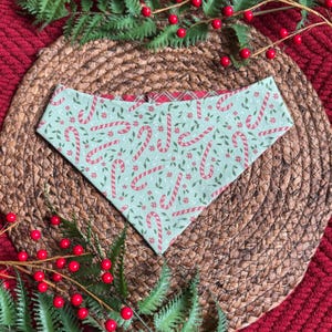 Christmas Dog Bandana - Reversible Holiday Pet Scarf with Candy Canes & Red Plaid Pattern - Winter Dog Accessory