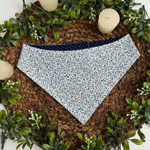 Floral Dog Bandana - Reversible Pet Scarf with Blue Floral patterns - Floral Dog Accessory