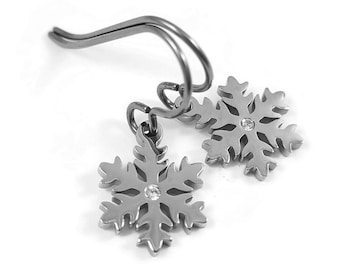 Dainty snowflake earrings, Hypoallergenic titanium and surgical steel, Waterproof non tarnish jewelry, Winter gift for her