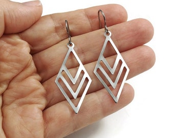 Geometric losange dangle earrings - Pure titanium and stainless steel