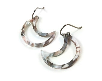 Moon dangle earrings - Hypoallergenic pure titanium and resin earrings