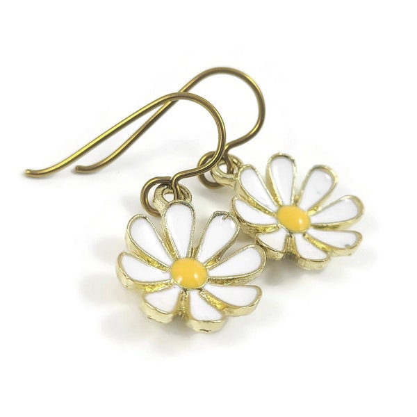 Cute daisy drop earrings, Hypoallergenic gold niobium for sensitive ears, Pure implant grade