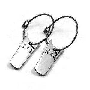Cute cat hoops earrings, Pure implant grade titanium earrings, Tarnish free silver earrings, Fun gift for her