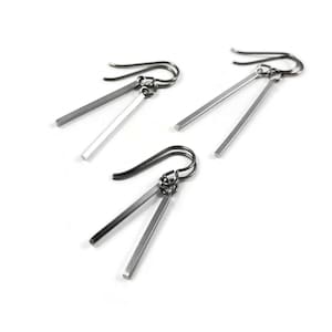 Silver minimalist rectangle dangle earrings Hypoallergenic pure titanium and stainless steel image 1