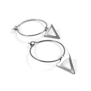 Triangle hoop earrings, Pure implant grade titanium for sensitive ears, Minimalist geometric earrings image 1