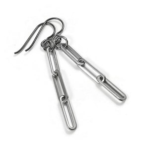 Silver paperclip chain earrings - Pure titanium and stainless steel jewelry - Minimalist cable link earrings